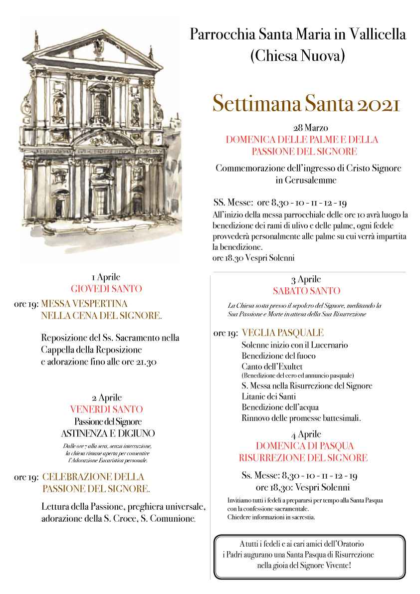 Settimana Santa 2021 – Calendario delle Celebrazioni